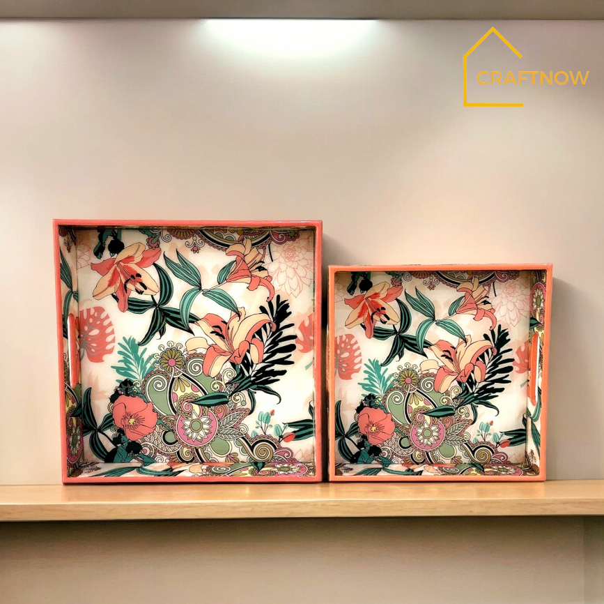 Premium Wooden Square Tray Set of 2