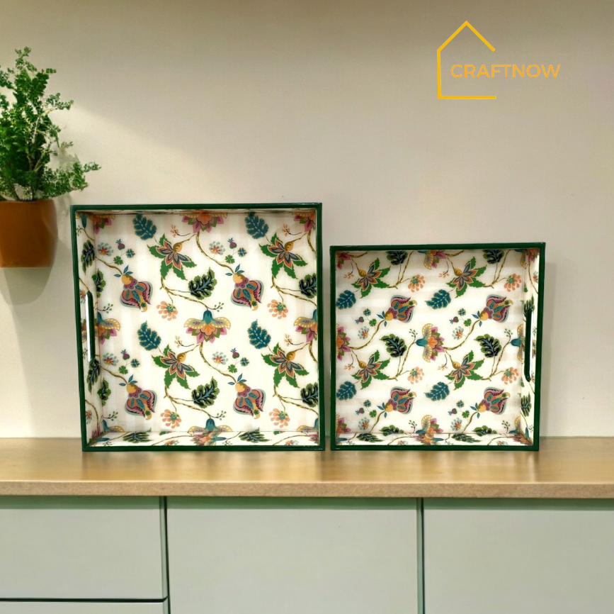 Premium Wooden Square Tray Set of 2