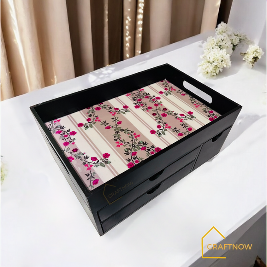 Rectangular Wooden Trays with Chest of Drawer