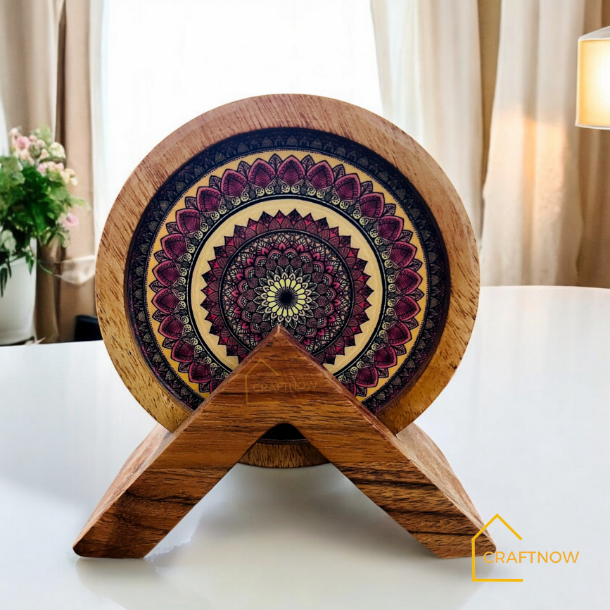 Premium Wooden Coasters Set of 4 with Holder