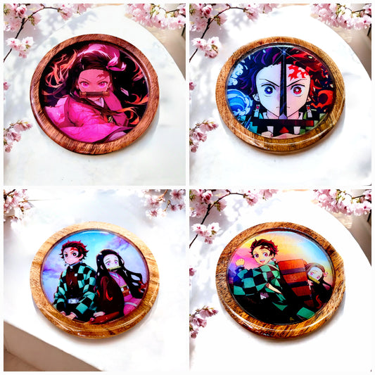 Premium Wooden Coasters Set of 4 with Holder