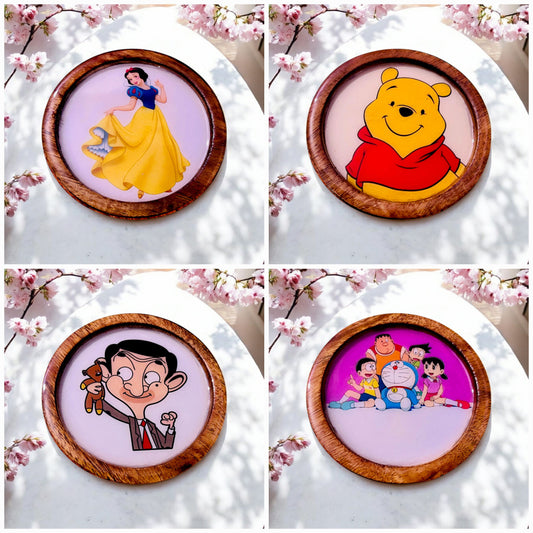 Premium Wooden Coasters Set of 4 with Holder