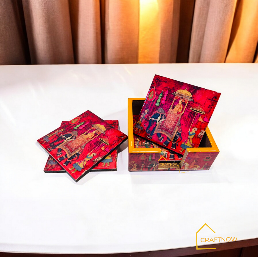 Wooden Coasters Set of 6 with Holder