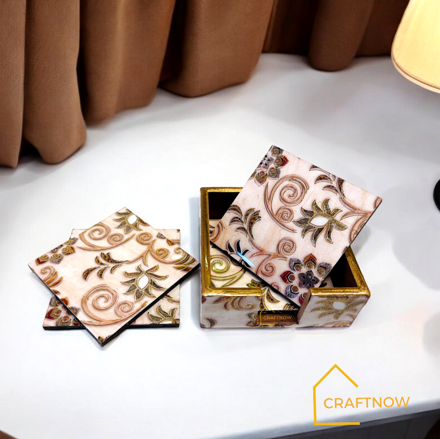 Wooden Coasters Set of 6 with Holder