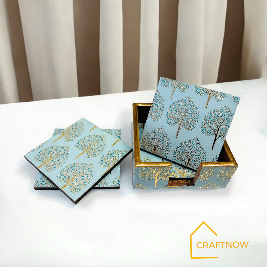 Wooden Coasters Set of 6 with Holder