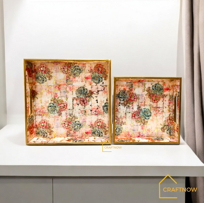 Premium Wooden Square Tray Set of 2