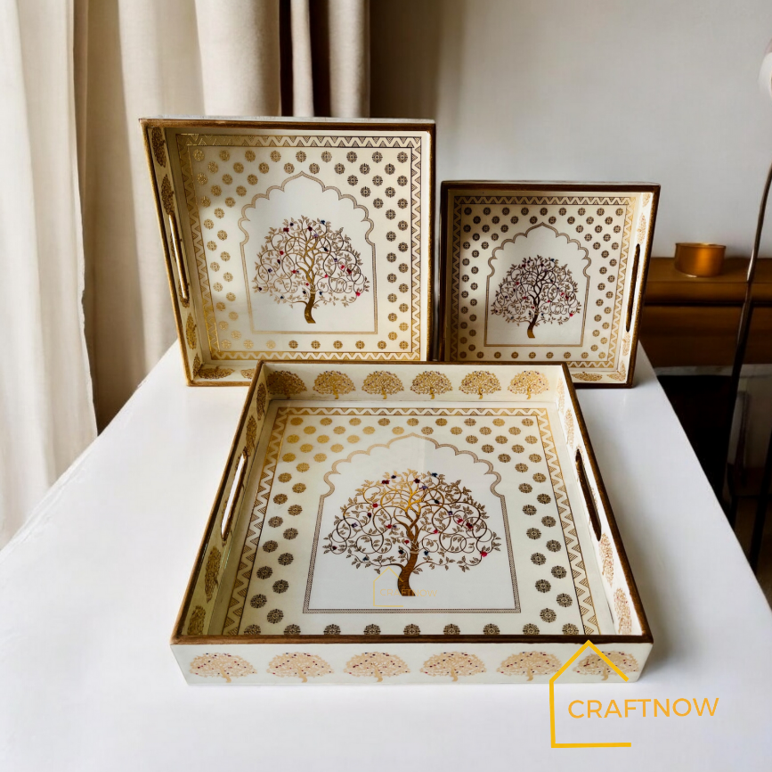 Premium Wooden Square Tray Set of 3
