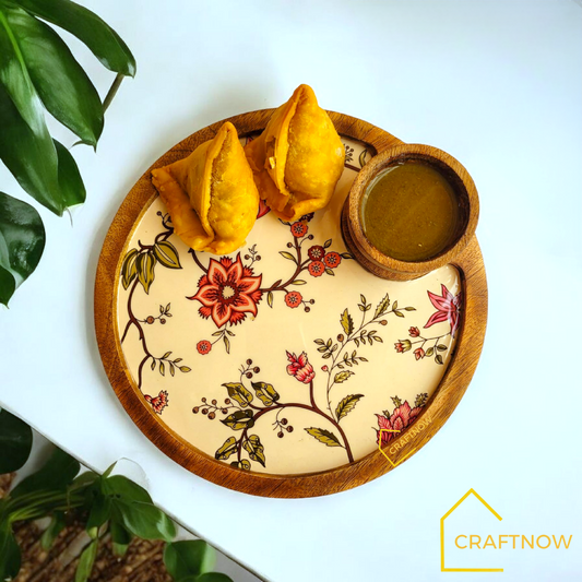 Wooden Serving Platter with a Bowl
