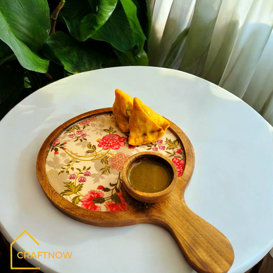 Wooden Serving Platter with a Bowl