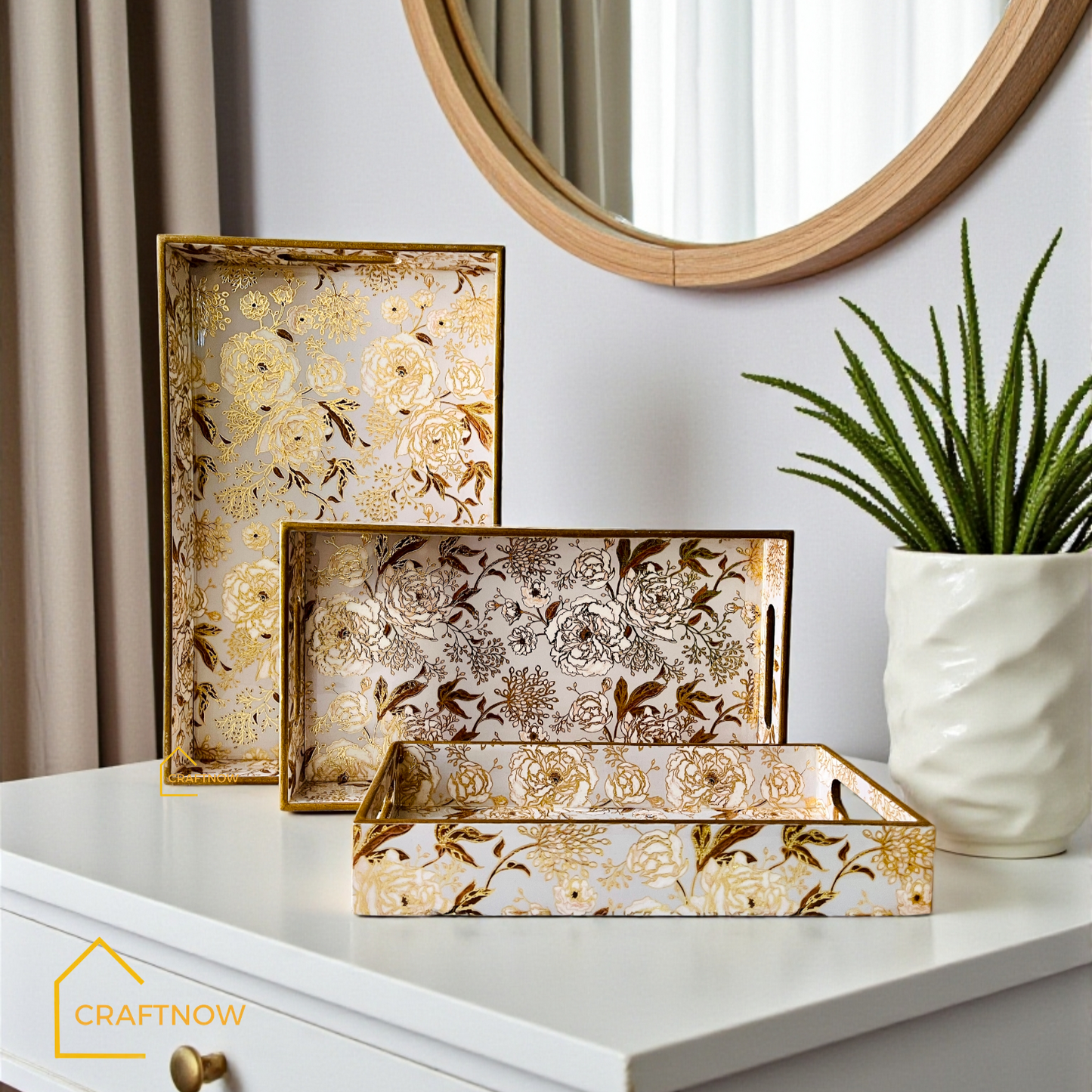 Premium Wooden Serving Tray Set of 3