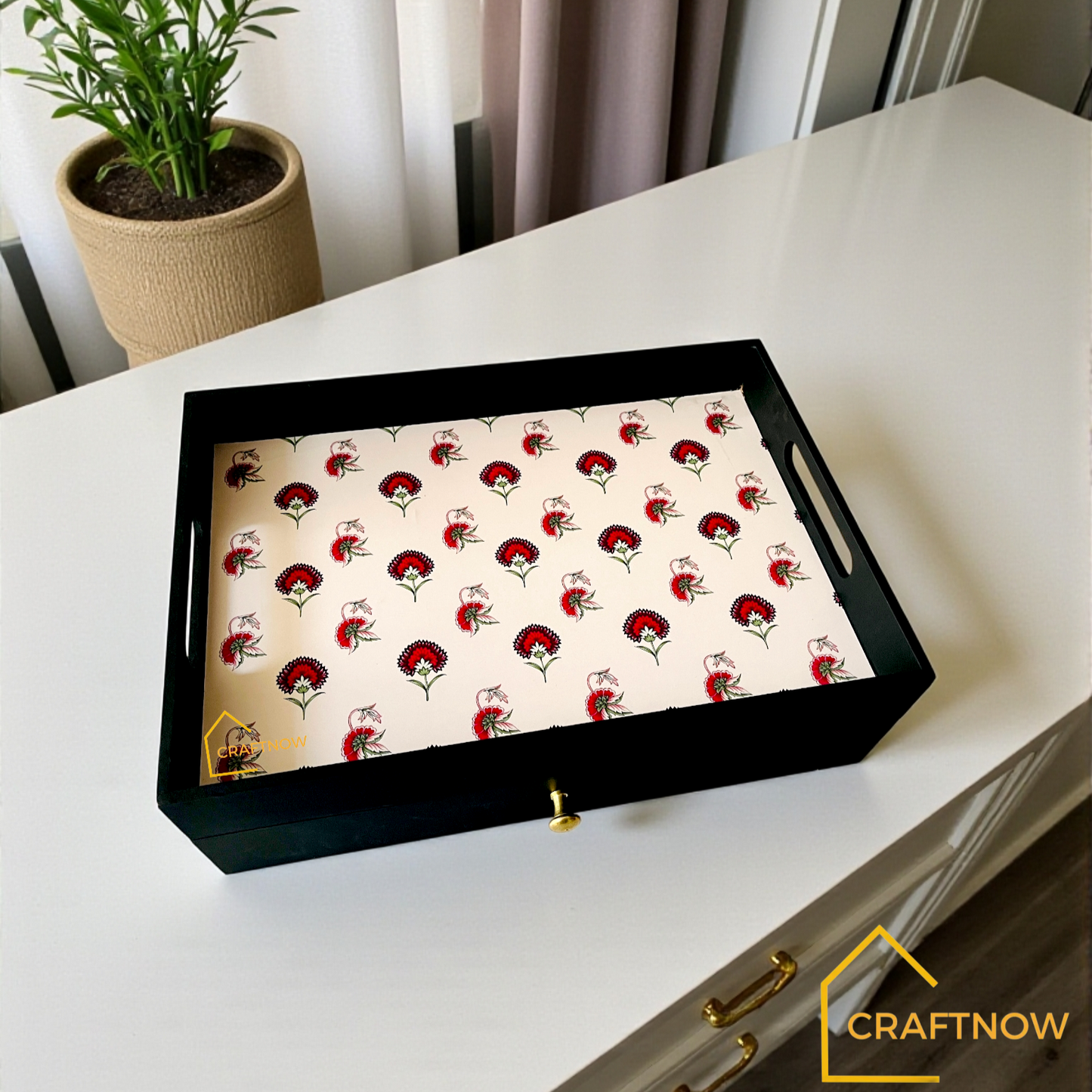 Rectangular Wooden Trays with Chest of Drawer