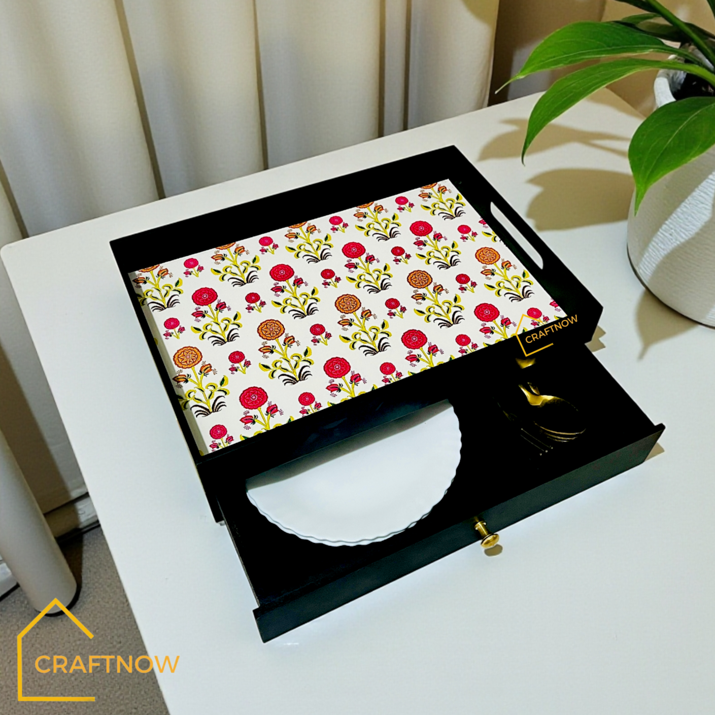 Rectangular Wooden Trays with Chest of Drawer