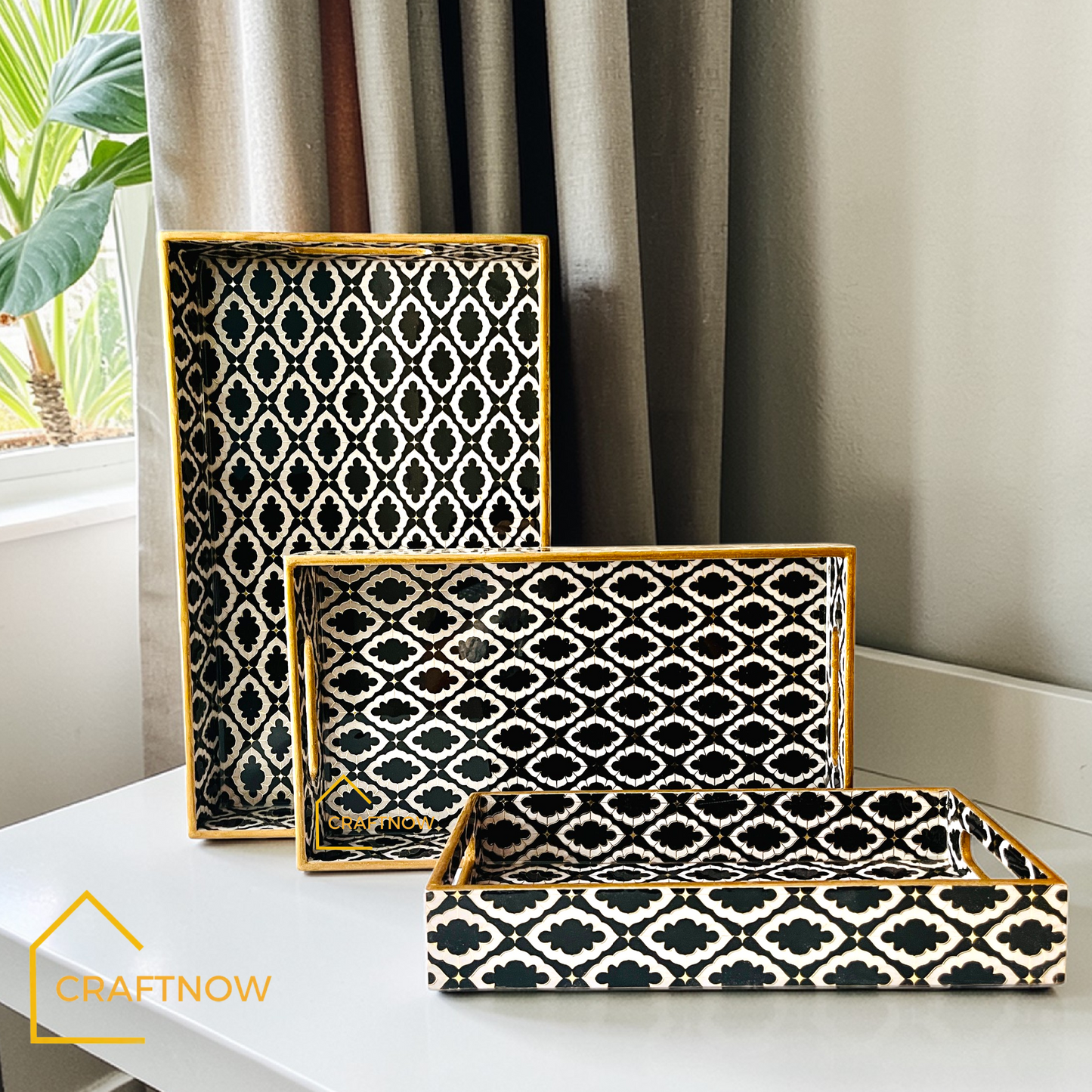 Premium Wooden Serving Tray Set of 3