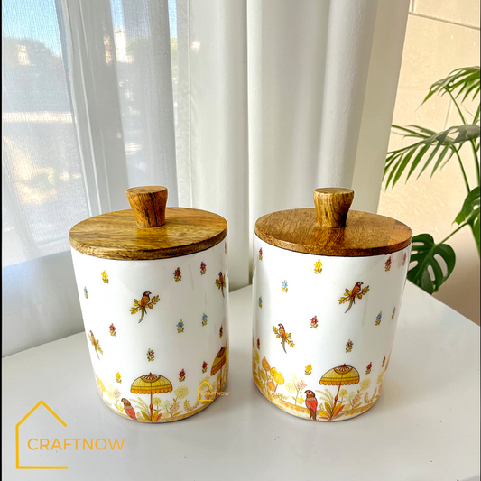 Premium Wooden Air Tight Jar Set of 2