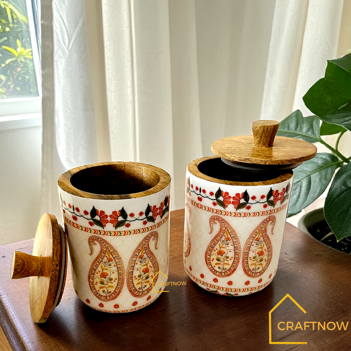 Premium Wooden Air Tight Jar Set of 2