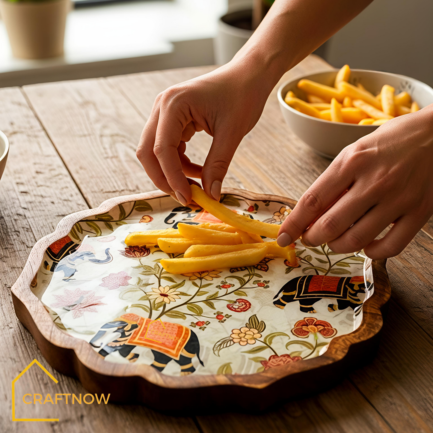 Premium Wooden Serving Lotus Edge Platter