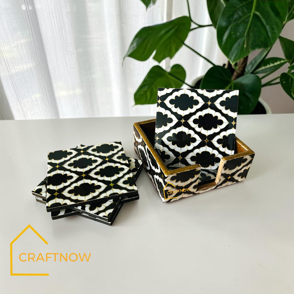 Wooden Coasters Set of 6 with Holder