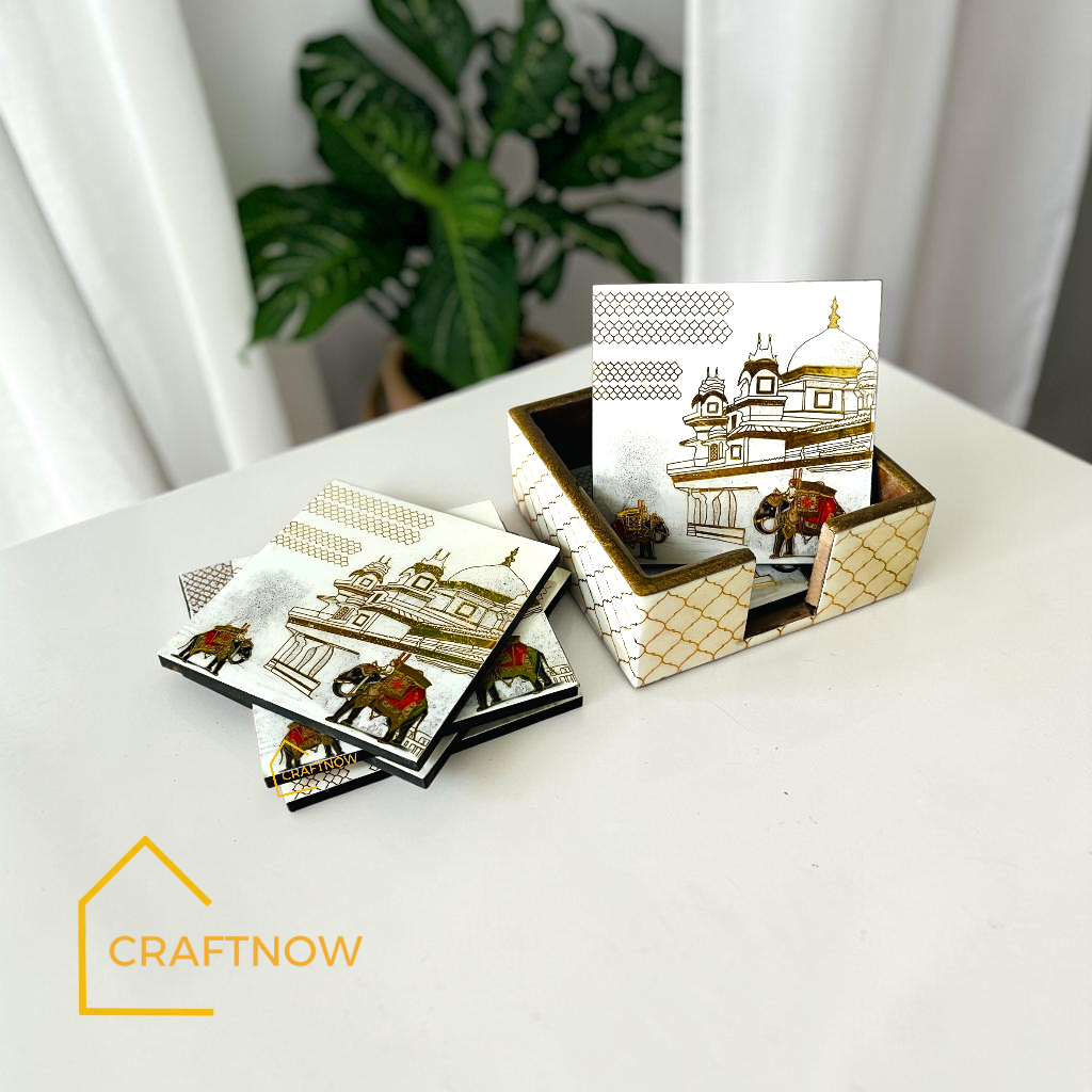 Wooden Coasters Set of 6 with Holder