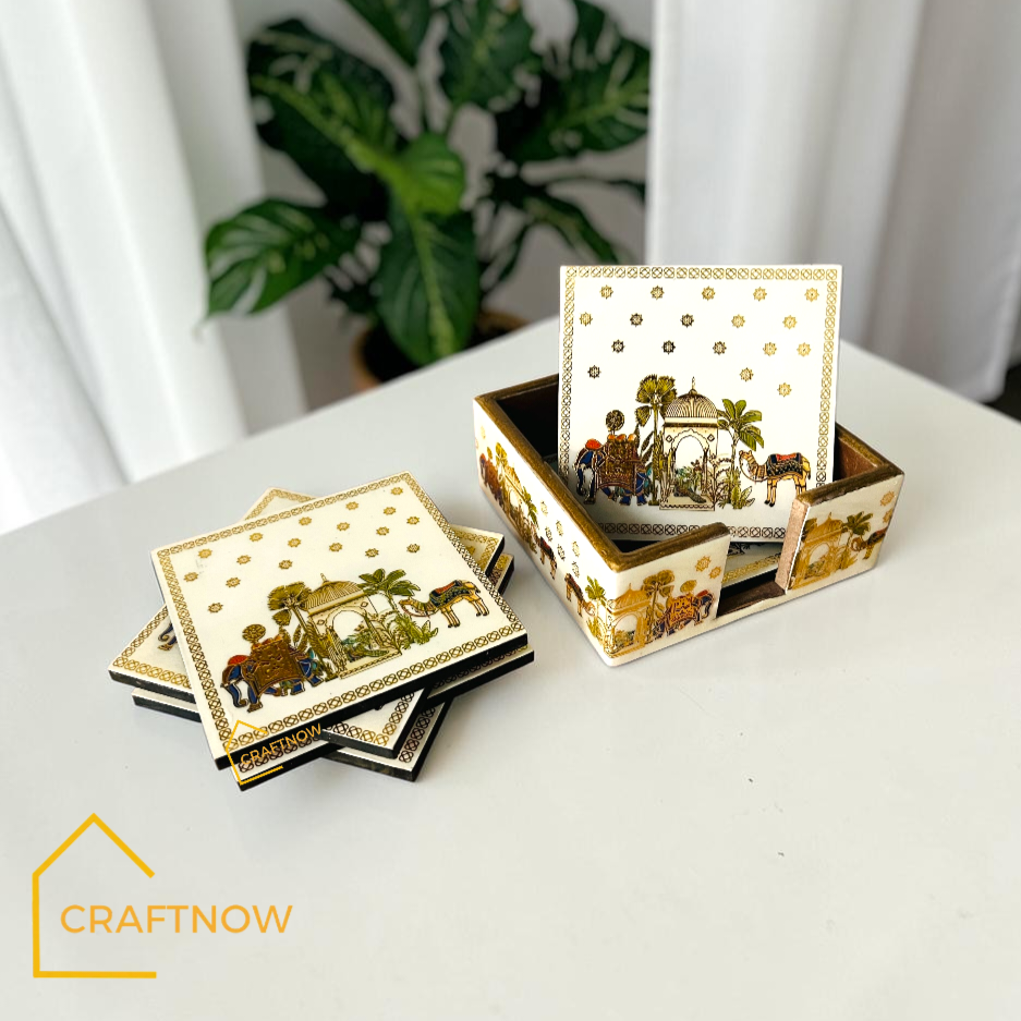 Wooden Coasters Set of 6 with Holder