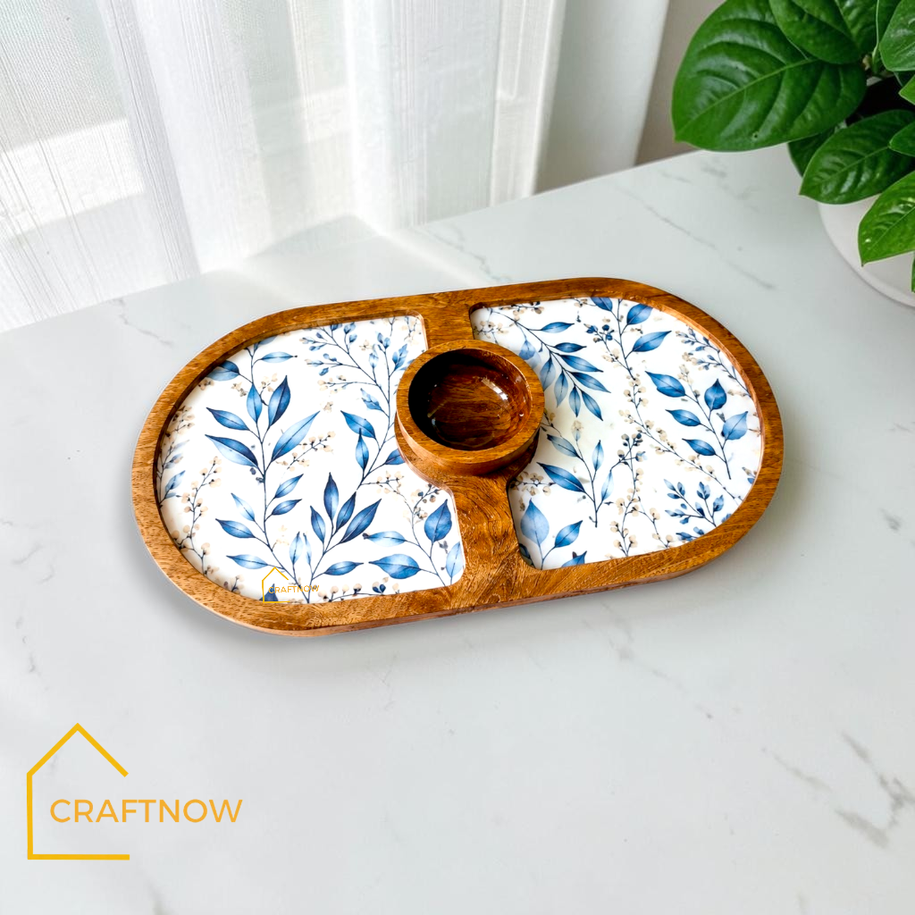 Wooden Serving Platter with a Bowl