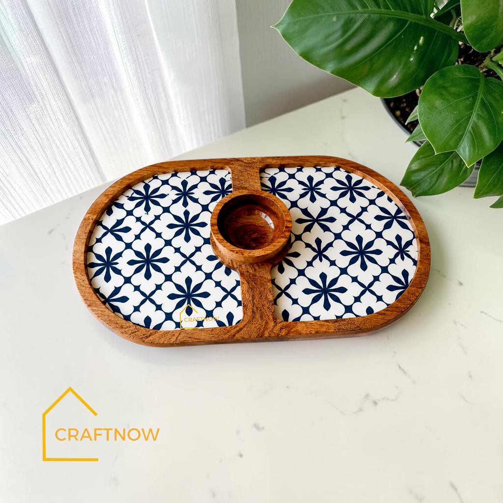 Wooden Serving Platter with a Bowl
