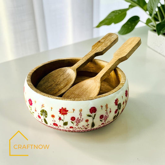 Wooden Serving Bowl with Server Set