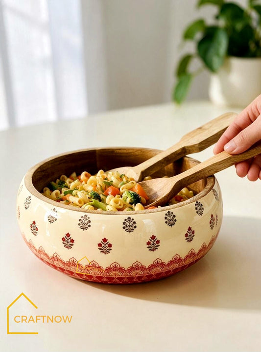 Wooden Serving Bowl with Server Set