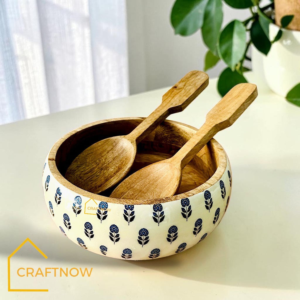 Wooden Serving Bowl with Server Set