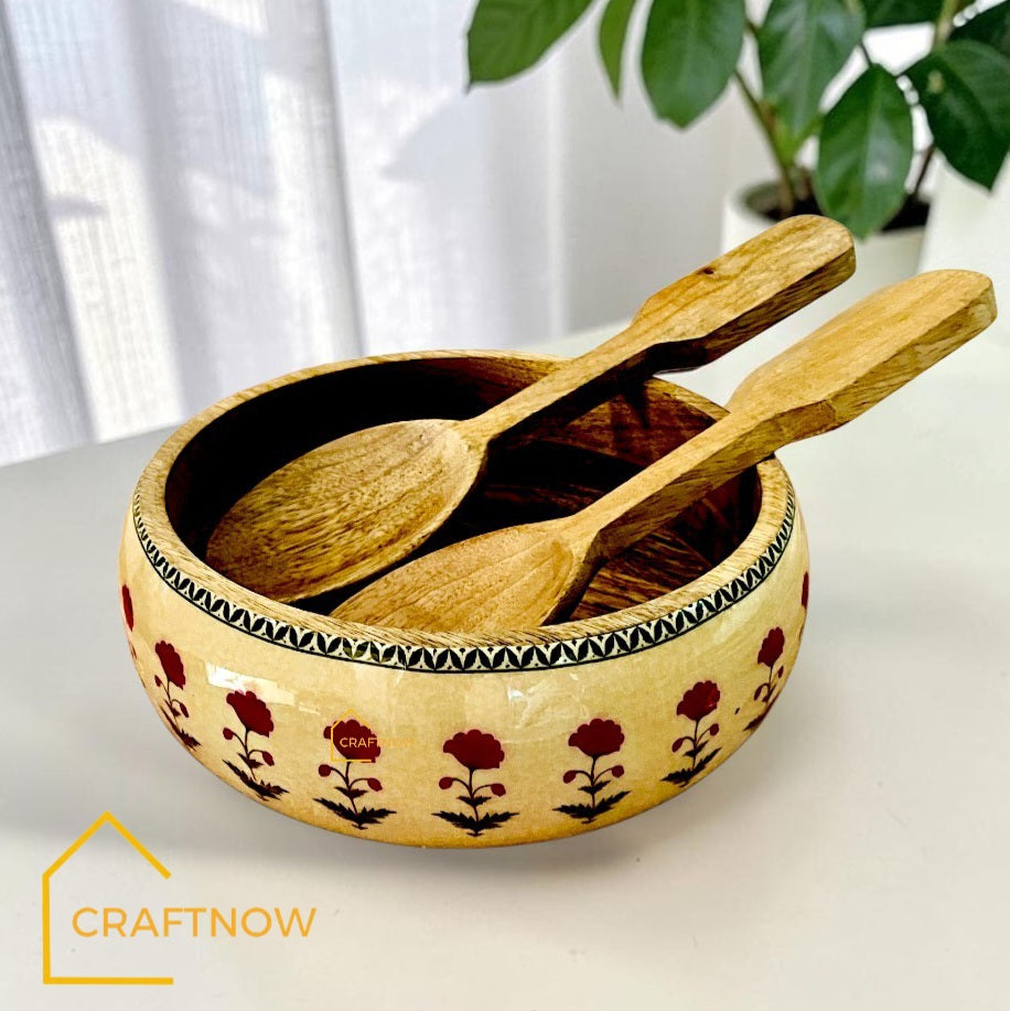 Wooden Serving Bowl with Server Set