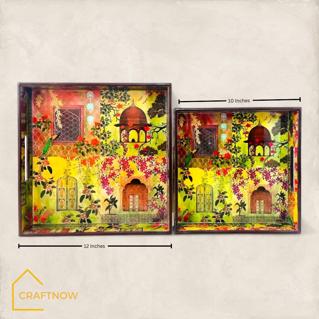 Premium Wooden Square Tray Set of 2