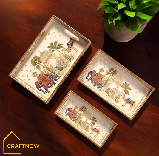 Premium Wooden Serving Tray Set of 3