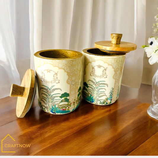 Premium Wooden Air Tight Jar Set of 2