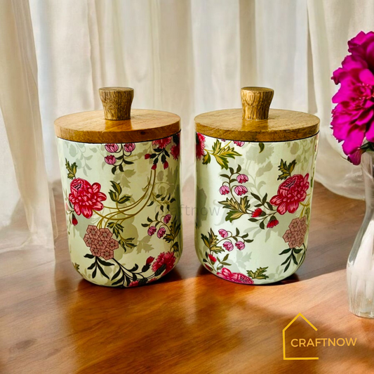 Premium Wooden Air Tight Jar Set of 2