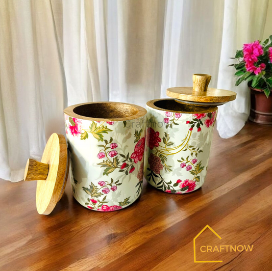 Premium Wooden Air Tight Jar Set of 2