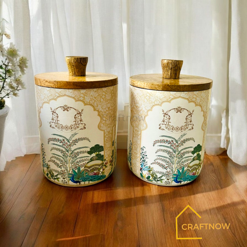 Premium Wooden Air Tight Jar Set of 2