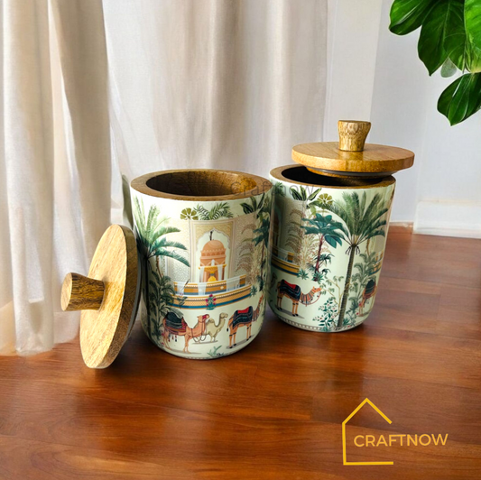 Premium Wooden Air Tight Jar Set of 2