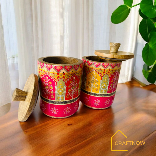 Premium Wooden Air Tight Jar Set of 2