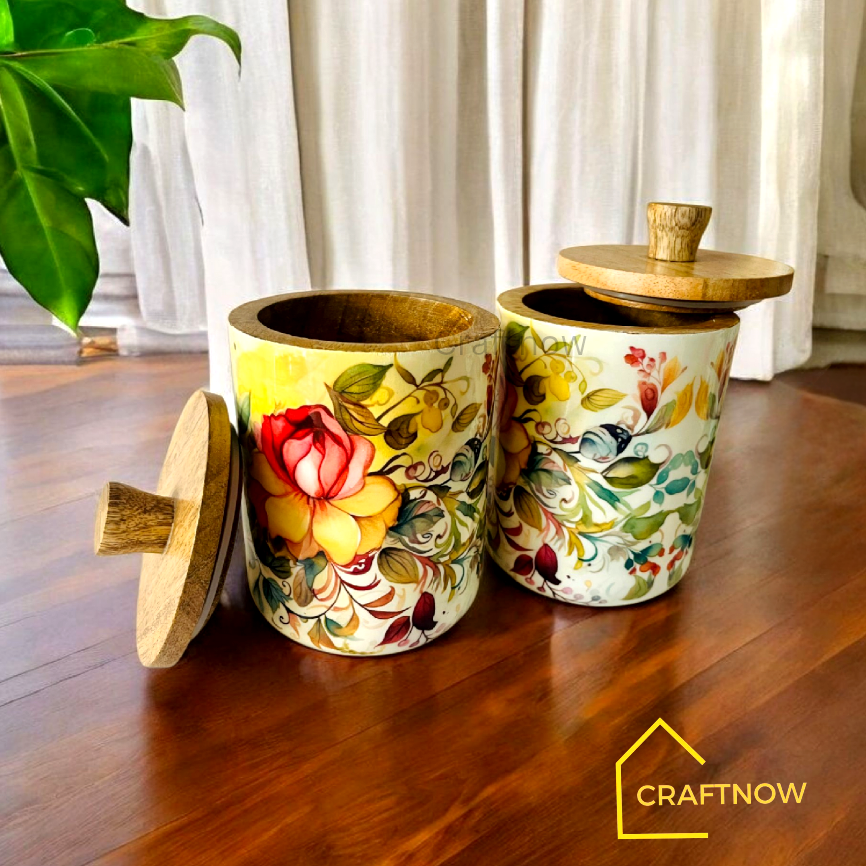 Premium Wooden Air Tight Jar Set of 2