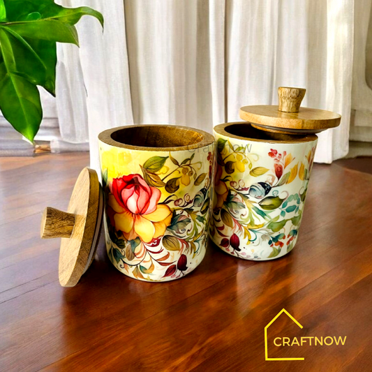 Premium Wooden Air Tight Jar Set of 2