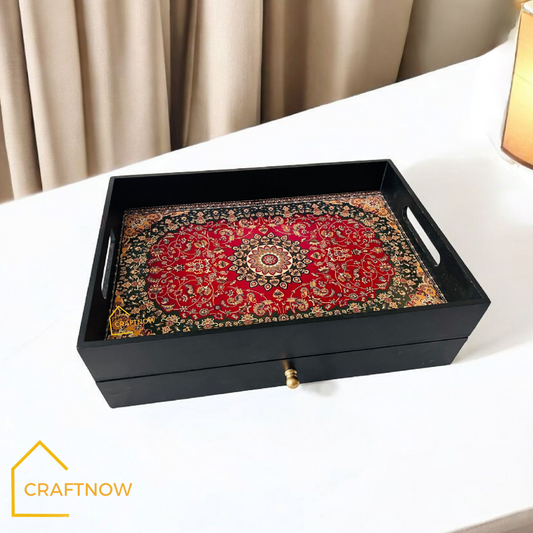 Rectangular Wooden Trays with Chest of Drawer