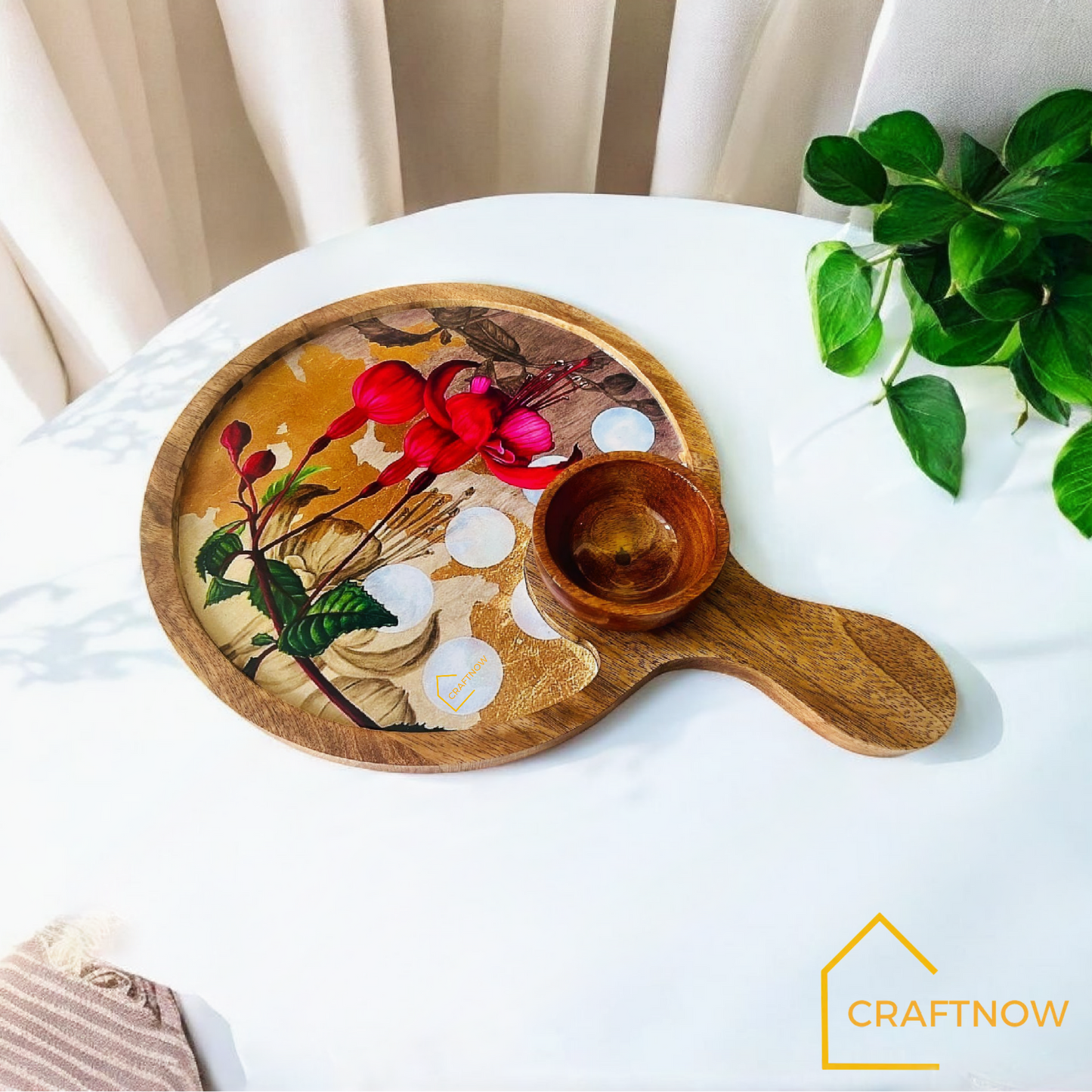 Wooden Serving Platter with a Bowl
