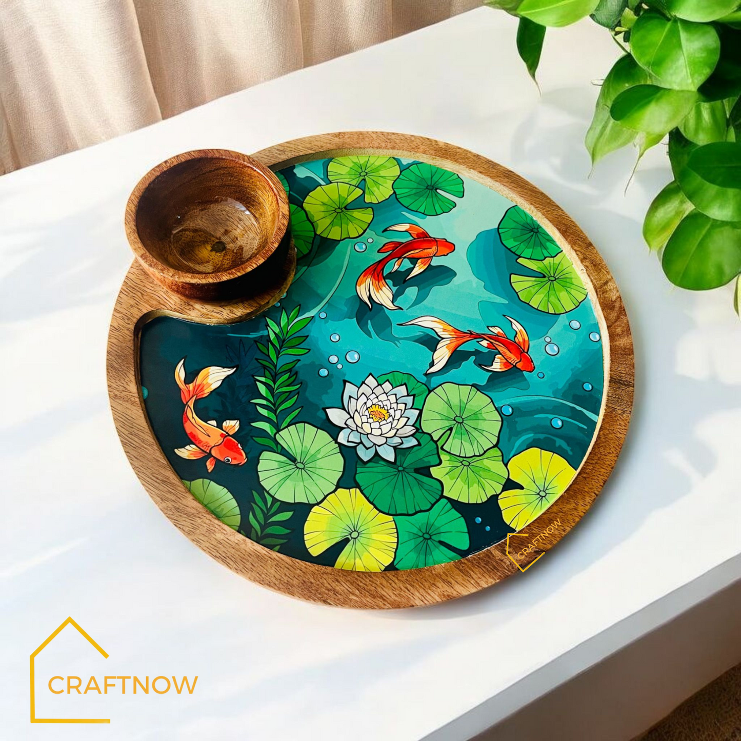 Wooden Serving Platter with a Bowl
