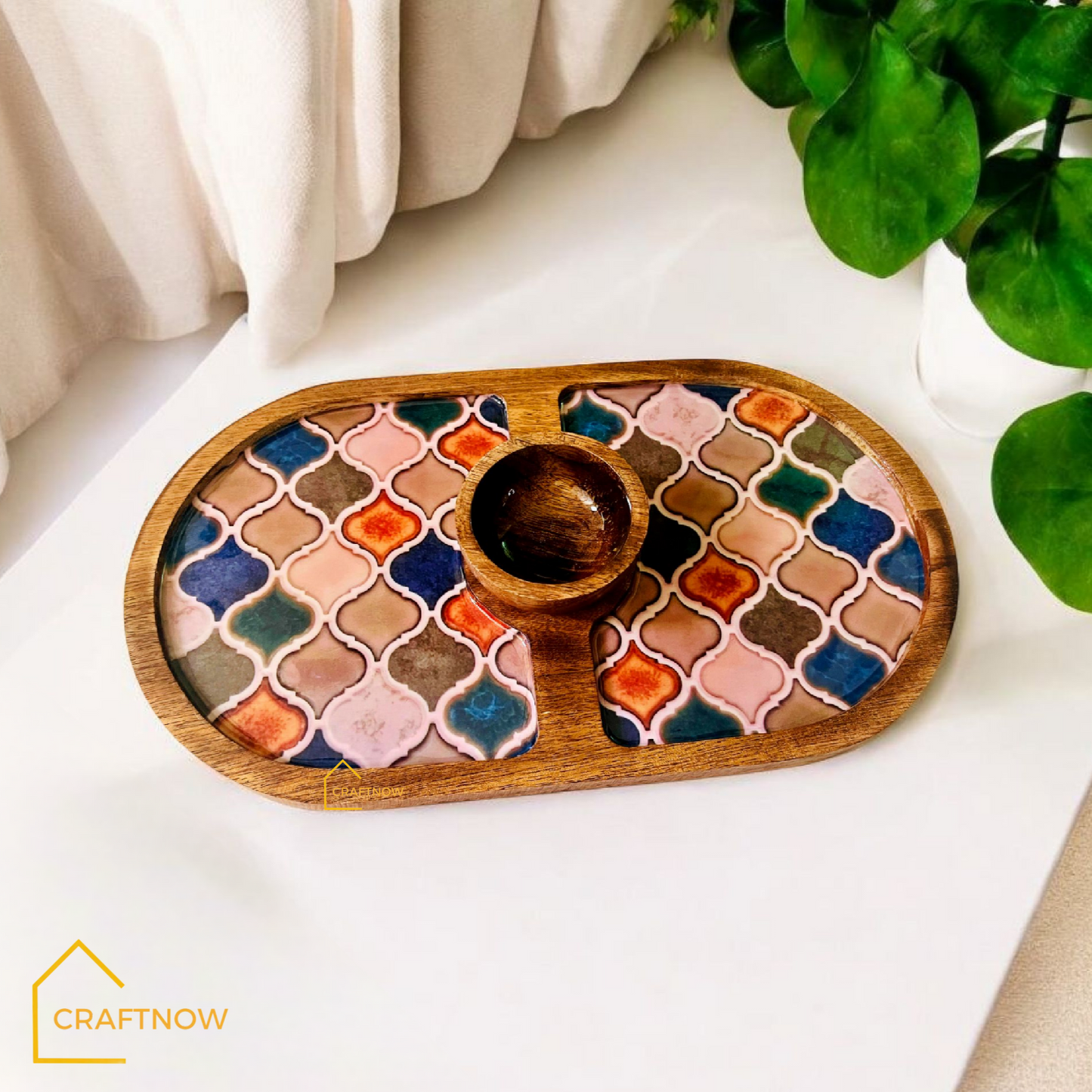 Wooden Serving Platter with a Bowl