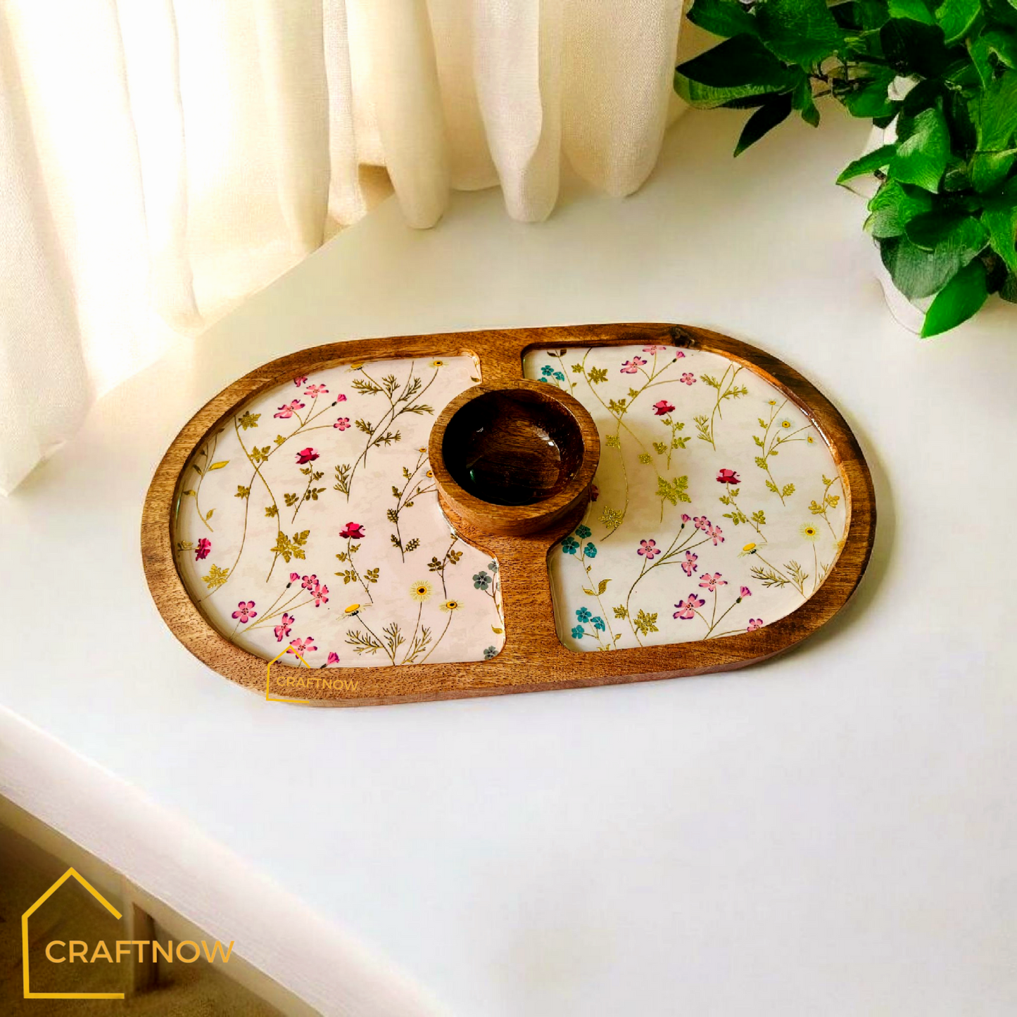 Wooden Serving Platter with a Bowl