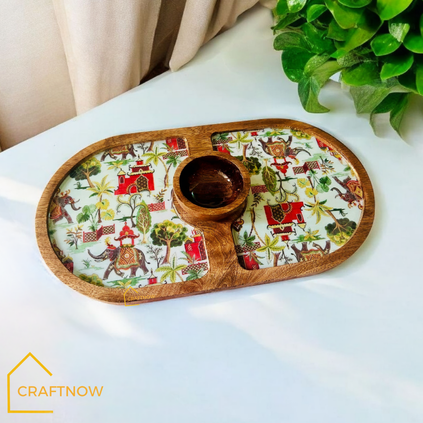 Wooden Serving Platter with a Bowl