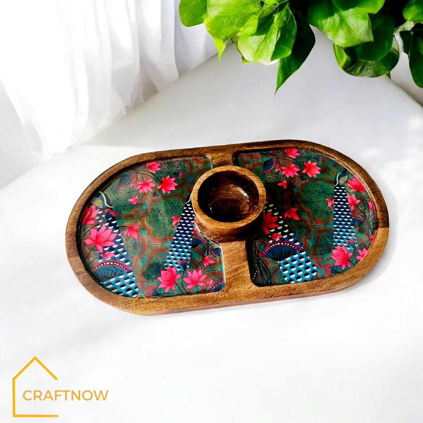 Wooden Serving Platter with a Bowl