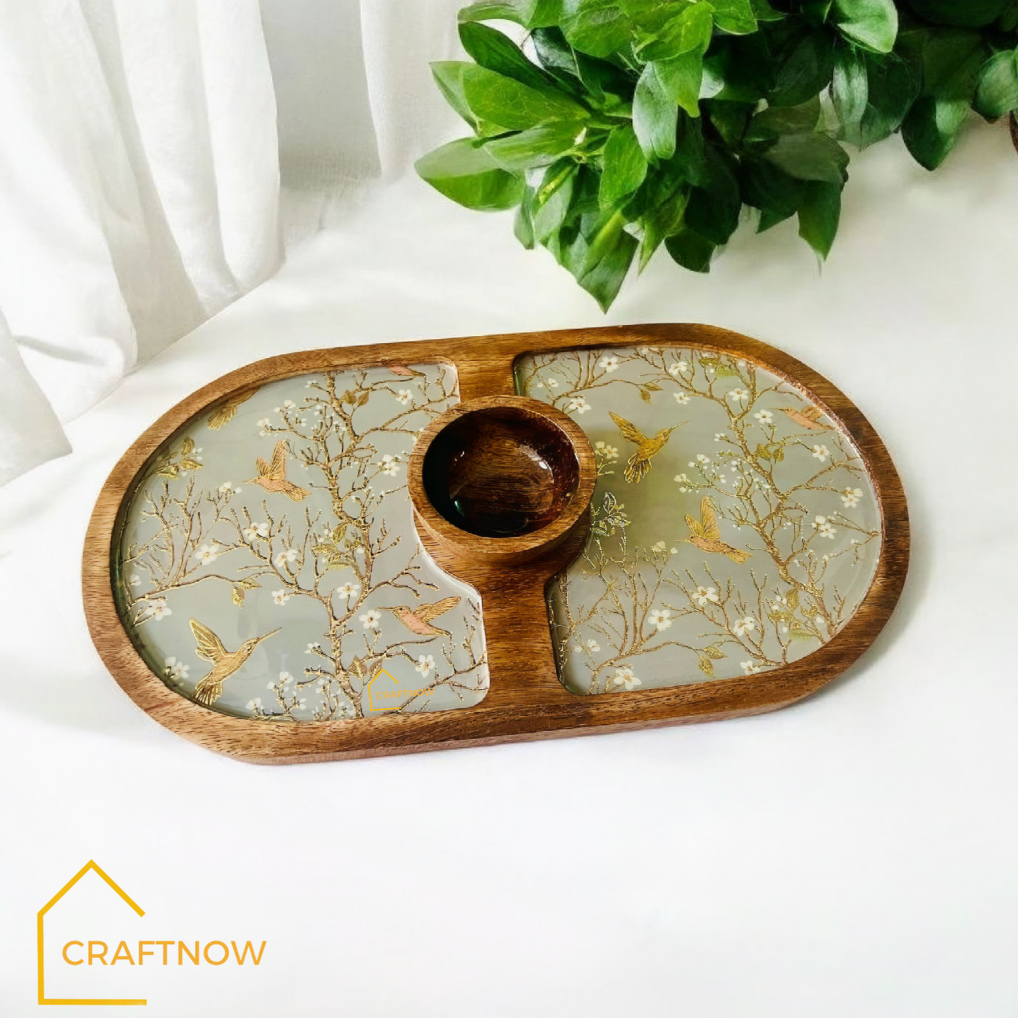 Wooden Serving Platter with a Bowl