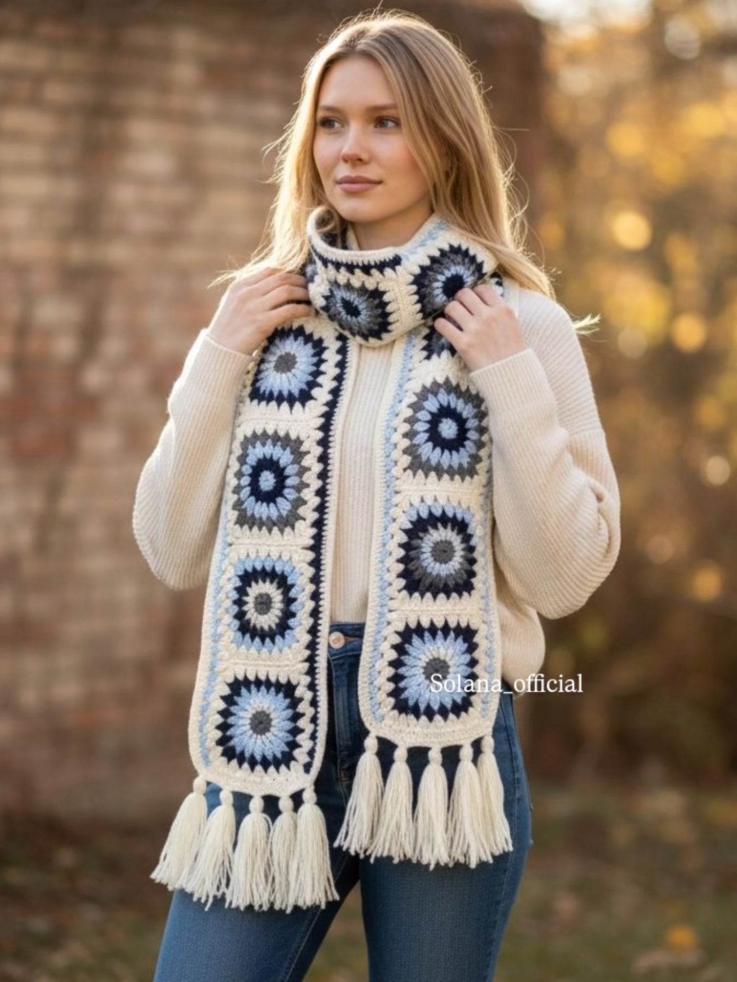 Set of Cozy Granny Square Gloves and Mufflar