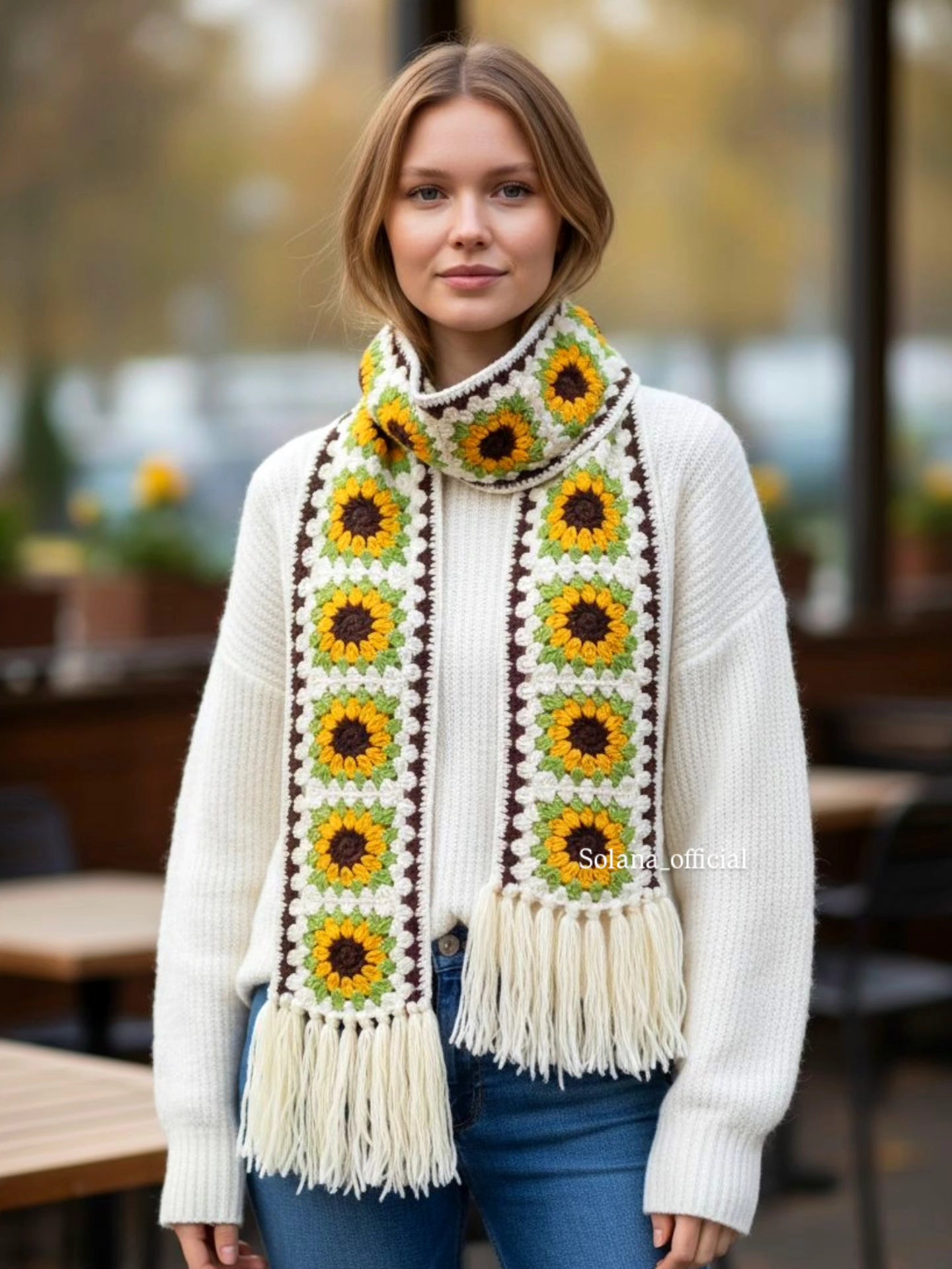 Set of Cozy Granny Square Gloves and Mufflar