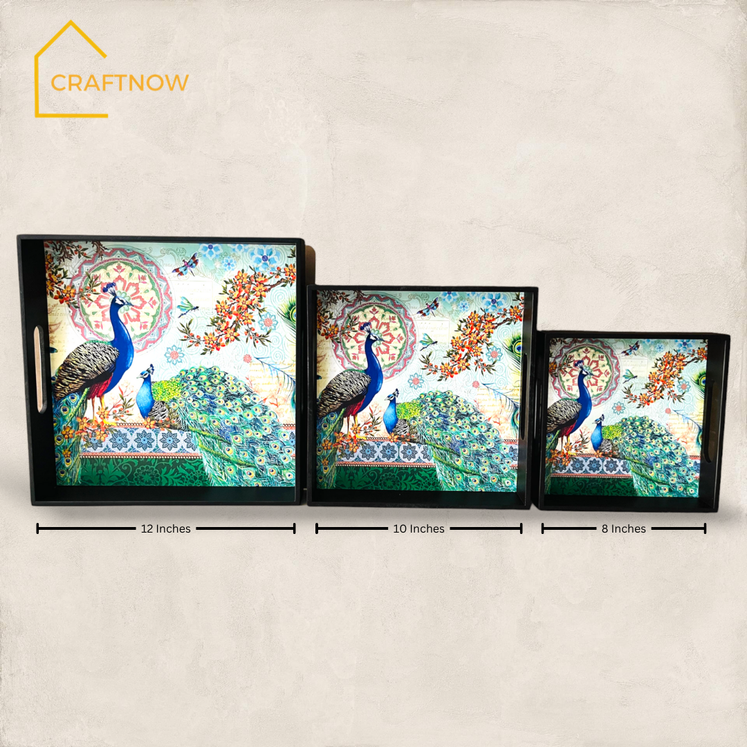 Premium Wooden Square Tray Set of 3